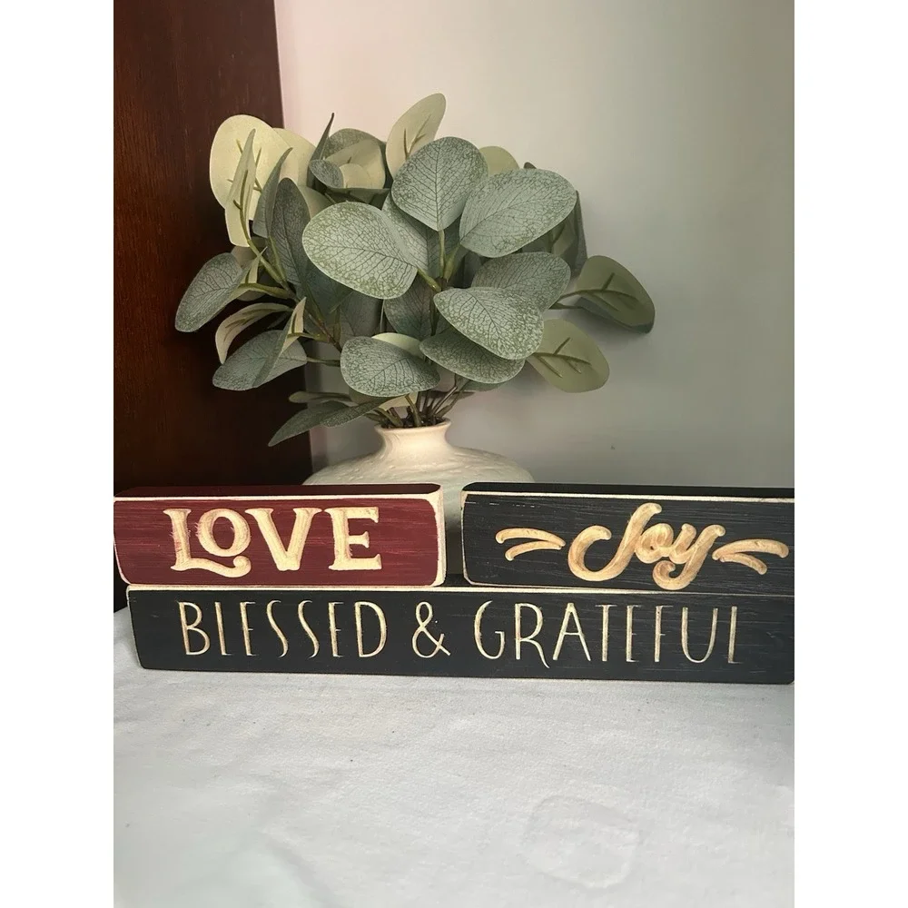 3- Wood Block Inspirational Words Table/Shelf Farmhouse Decor WD5